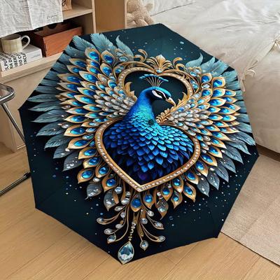 1pc Peacock Heart Pattern Umbrella Automatic Opening and Closing Umbrella, High Quality Umbrella, Ideal Gift for Her 167