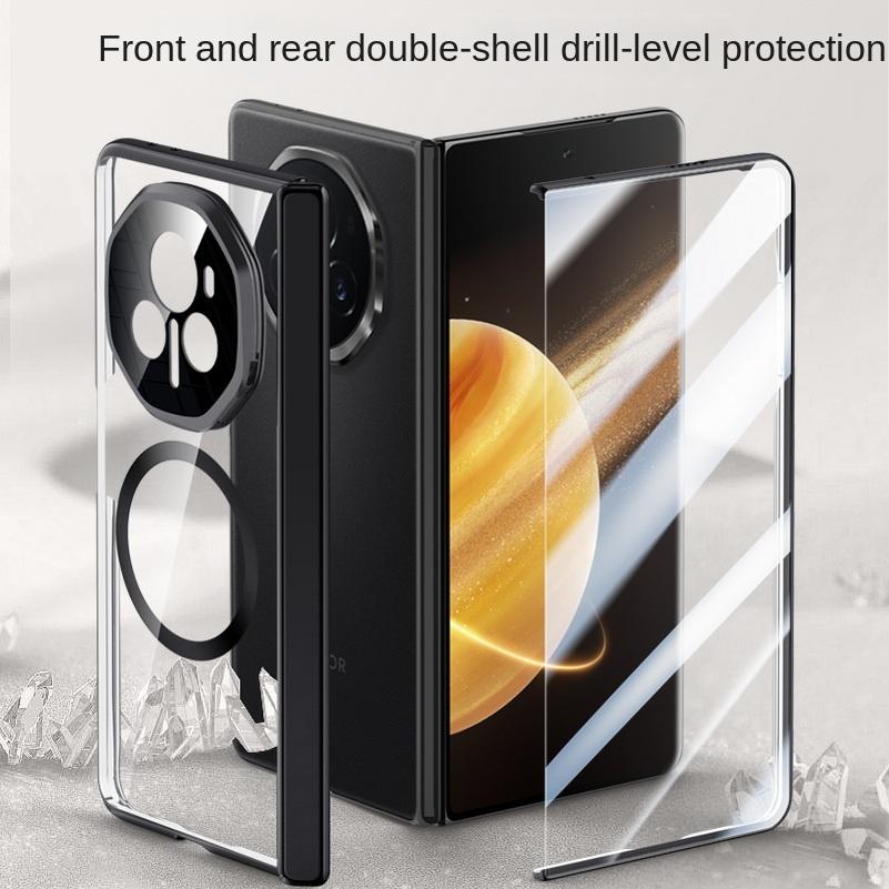 Magsafe Magnetic Transparent Privacy Screen Tempered Glass Protector Case For Honor Magic V3 Spring Hinged Holder Back Cover
