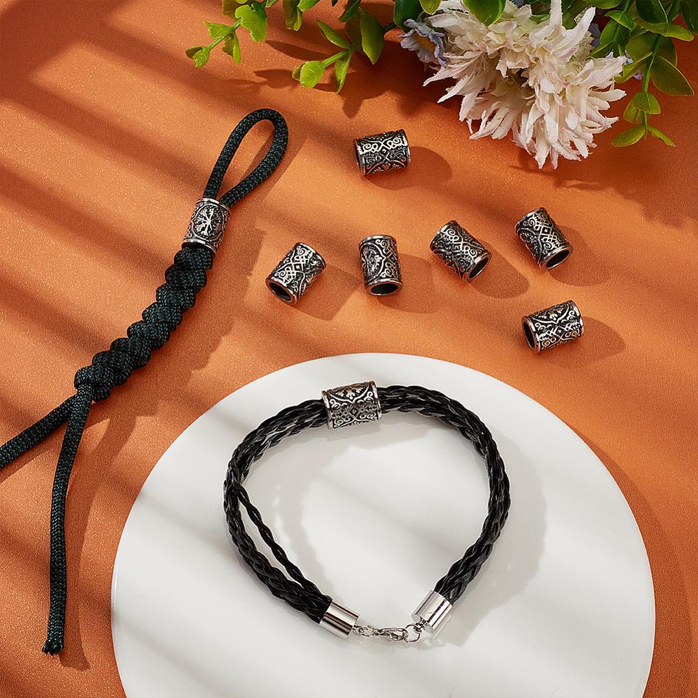 8Pcs 316 Surgical Stainless Steel European Beads, Large Hole Beads, Viking Beard Beads Hair Beads, Column, Antique Silver, 15x11mm, Hole: 8mm