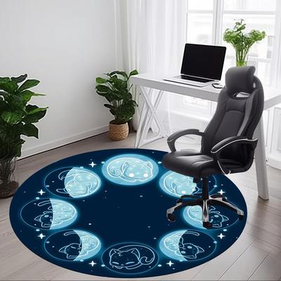 1PC Moon Phase Cat Office Round Rug, Non Slip, Soft and Durable Office Rug for Interior Decoration, Perfect for Office