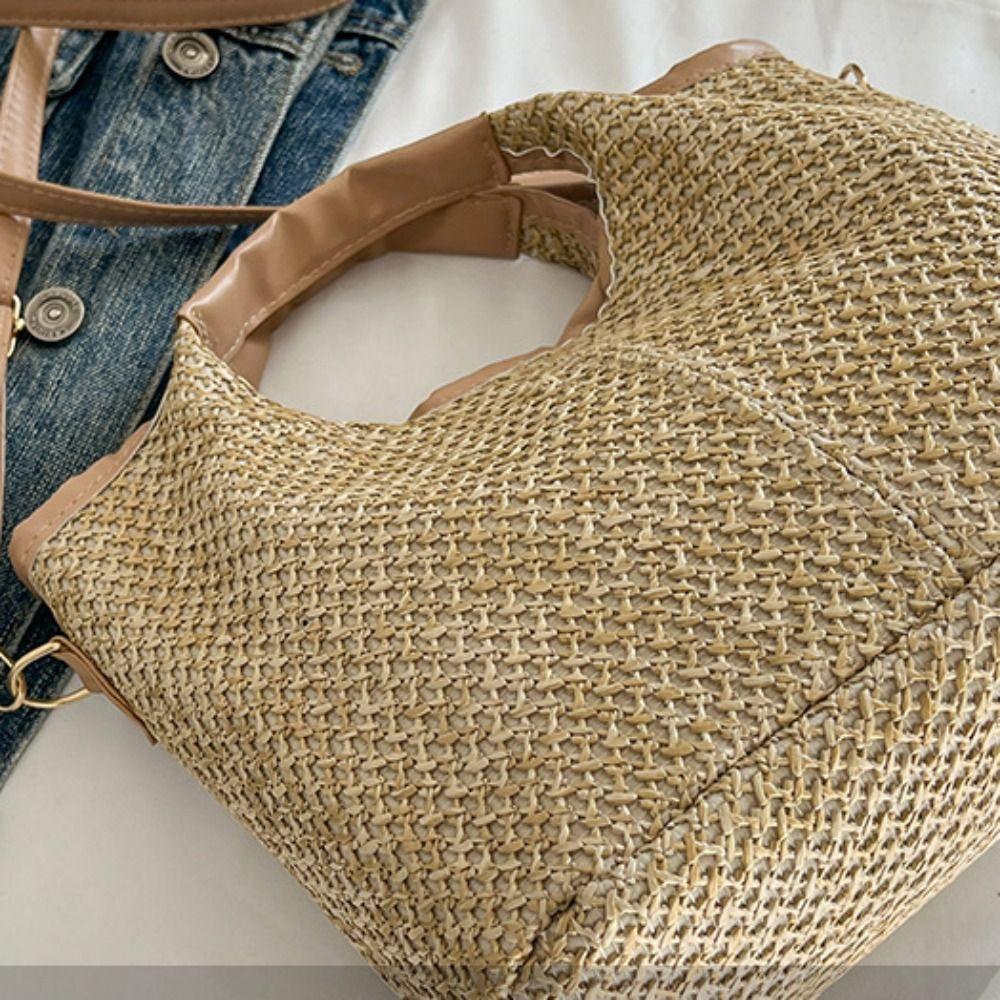 Bohemian Style Beach Bag Large Capacity Raffia Shoulder Bag Fashion Weave Straw Bag  Travel