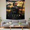 A Warrior Figure Set Against a Dramatic Mountainous Landscape At Sunset. Patterned Tapestry for Bedroom and Living Room Home Decor