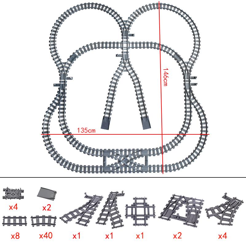 City Trains Flexible Tracks Forked Straight Curved Rails Switch Building Blocks Creative Toys for Kids Gifts