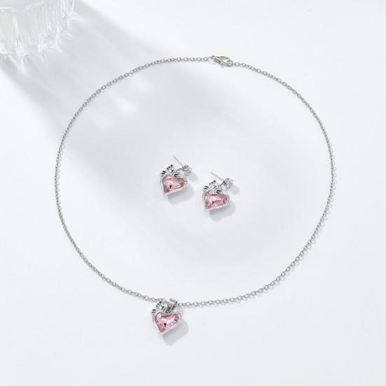 1 Set Love Heart Jewelry Rhinestone Faux Gem Heart Necklace And Earrings Women Heart Pendant Jewelry Set for Wedding Valentine's Day Gift