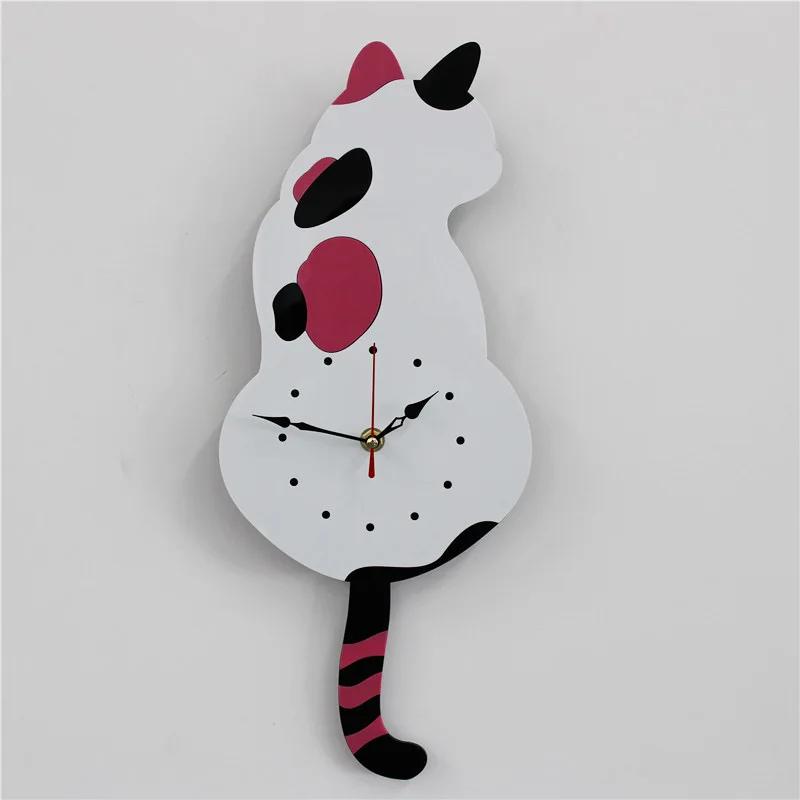 Wall Clock Creative DIY Cat Acrylic Wall Clock with Swing Tail Pendulum for Living Room Bedroom Home Decor Battery Not Included