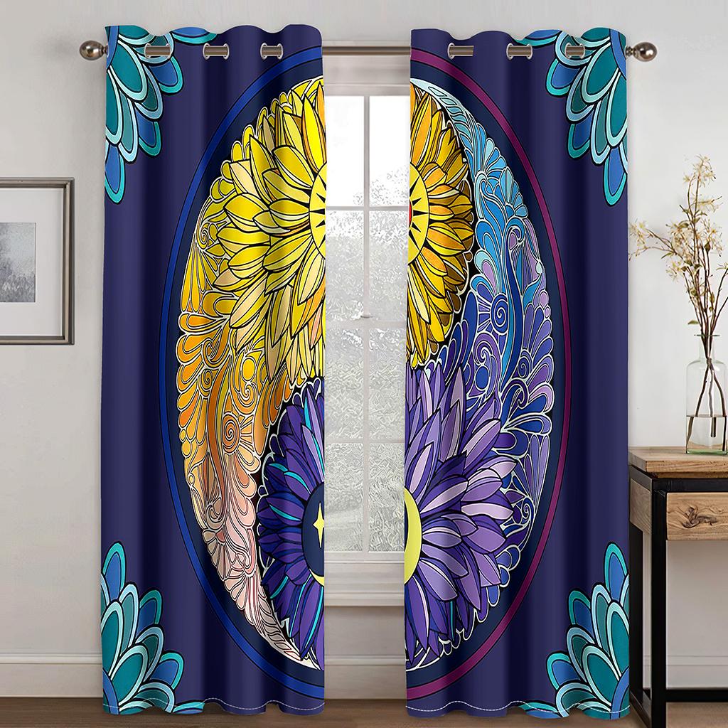 3D Golden Yellow Tai Chi Bagua Texture Sunshade Curtains 2 Panel Taoist Culture Lovers Living Room Bedroom Window Decor Curtains