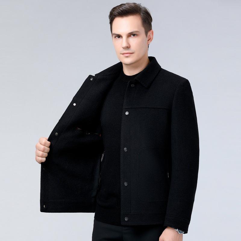 Men's Double-Sided Wool Jacket with Detachable Down Liner - Winter Business Casual for Middle-Aged Men