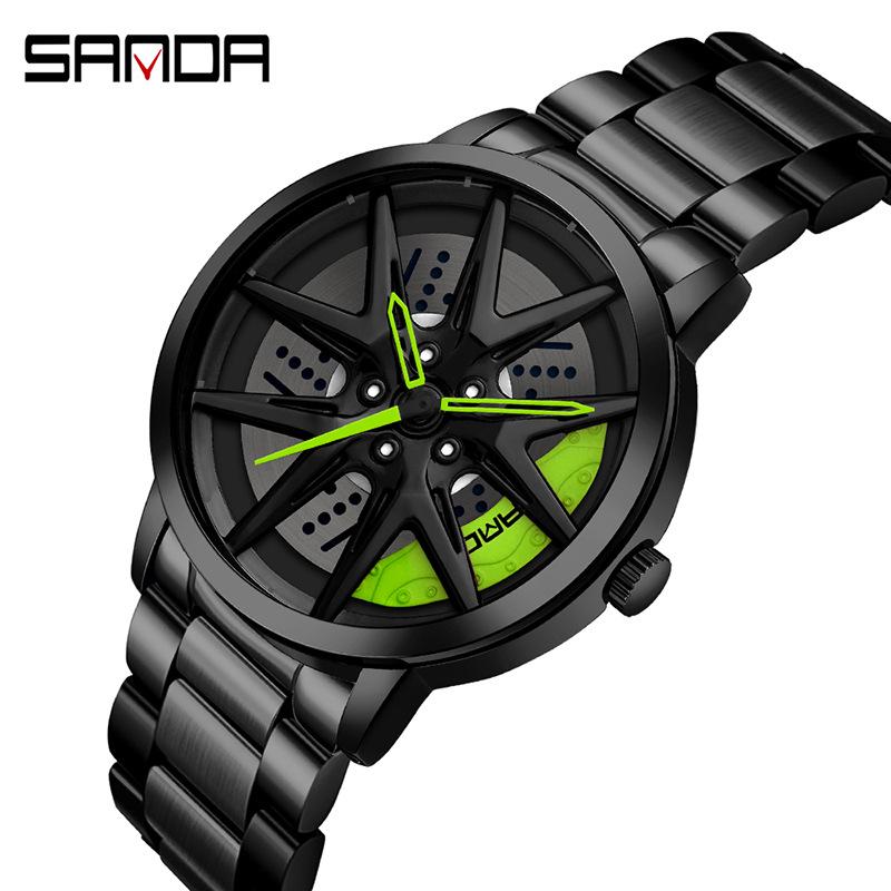 Classic Men's Quartz Watch - Car Wheel Style, Steel Band, Trendy & Casual