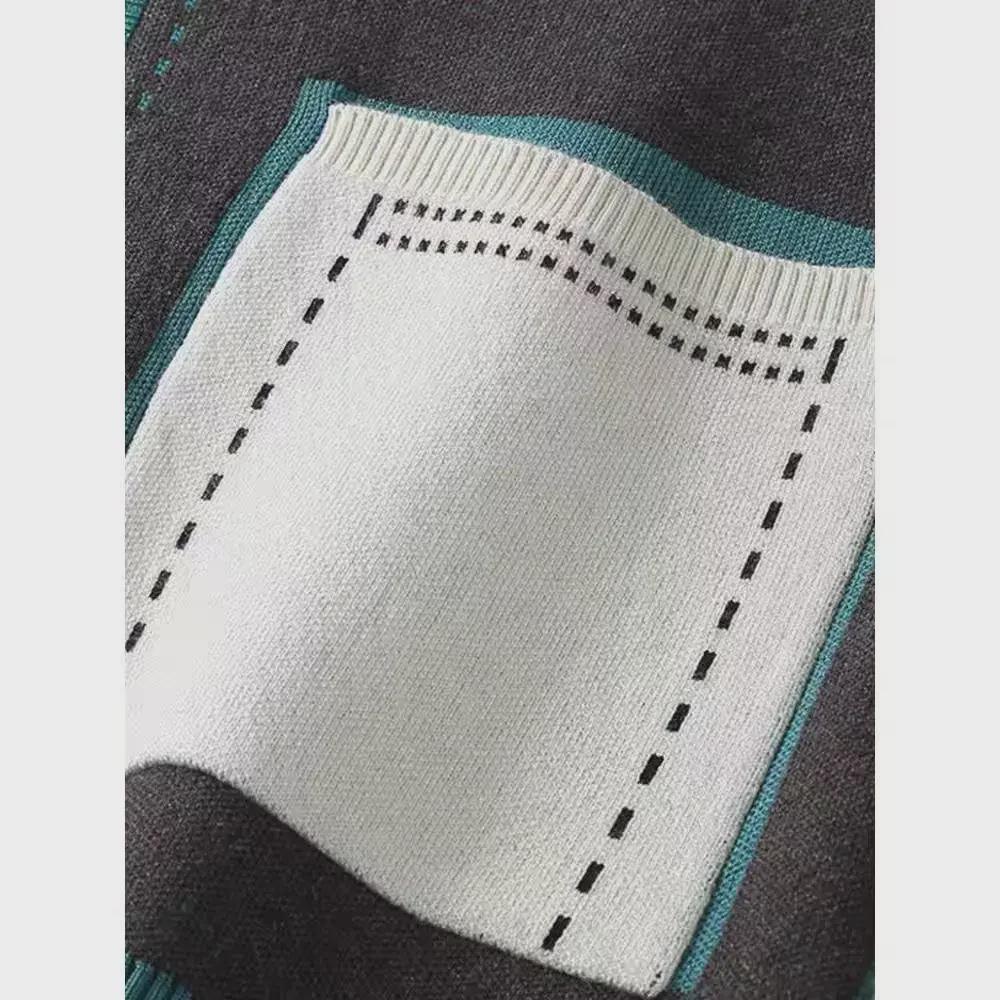 Pánský pletený kardigan s výstřihem do V - Móda jaro/podzim 2024, Svetr s barevnými bloky, Bunda v punkovém stylu