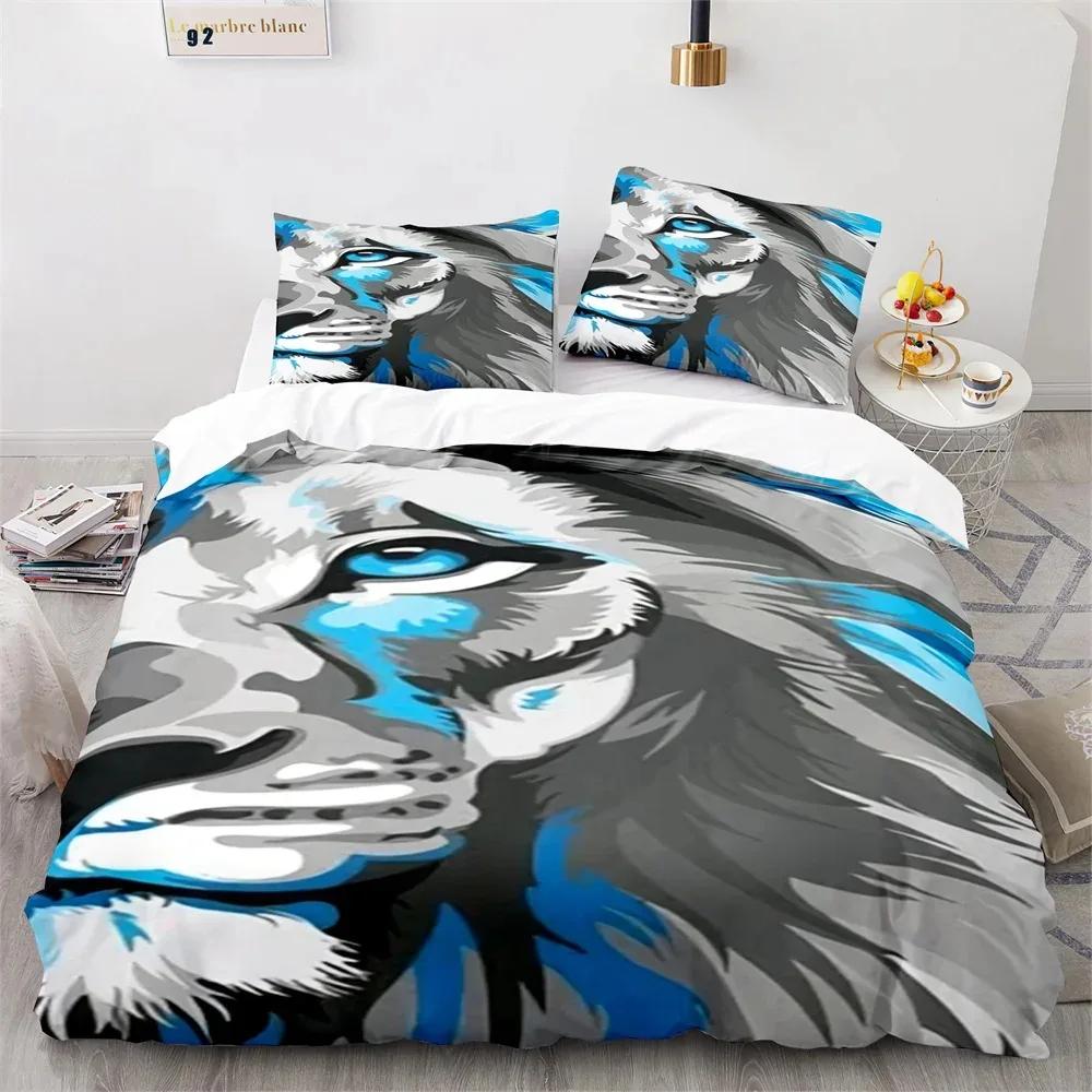 Lion Duvet Cover Set 3D Print Wild Animals with Glasses King Queen Size for Adults Teens Bedding Set Polyester Comforter Cover