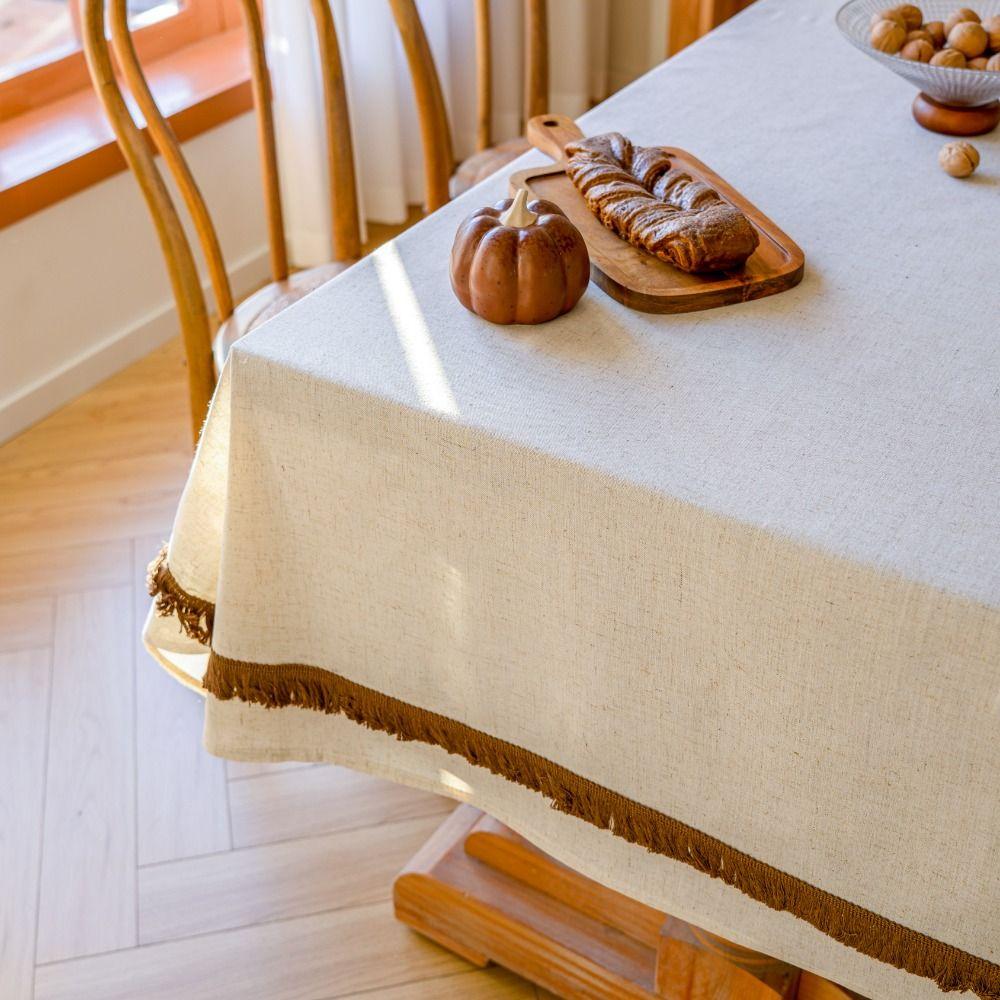 Tassel Tablecloth Linen Textured Table Cover Anti-scratch Table Cloth