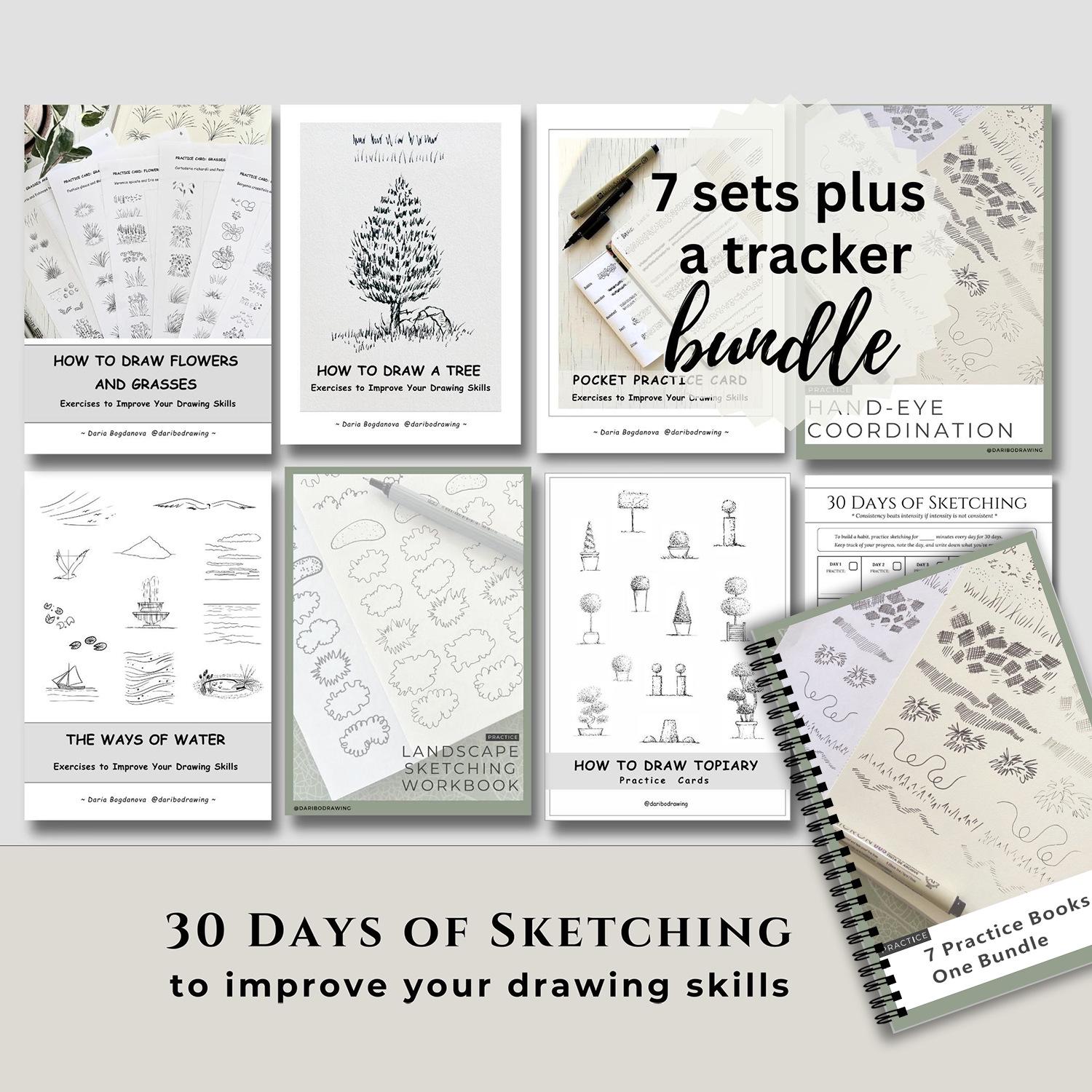 30-Day Speed-Learning: Tree & Plant Texture Practice Book Set for Painting and Tracing Others