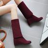 Fashion Women Over The Knee Boots Height Increasing Heels Slim Long Boots Black Brown Wine Red Flock Lady Winter Shoes Big Size 33-44