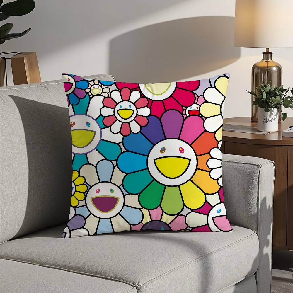 Design Art Kawaii Flowers Pillow Case Square Double‑Sided Print Cushion Case For Sofa Home Bedchamber Decor Gift