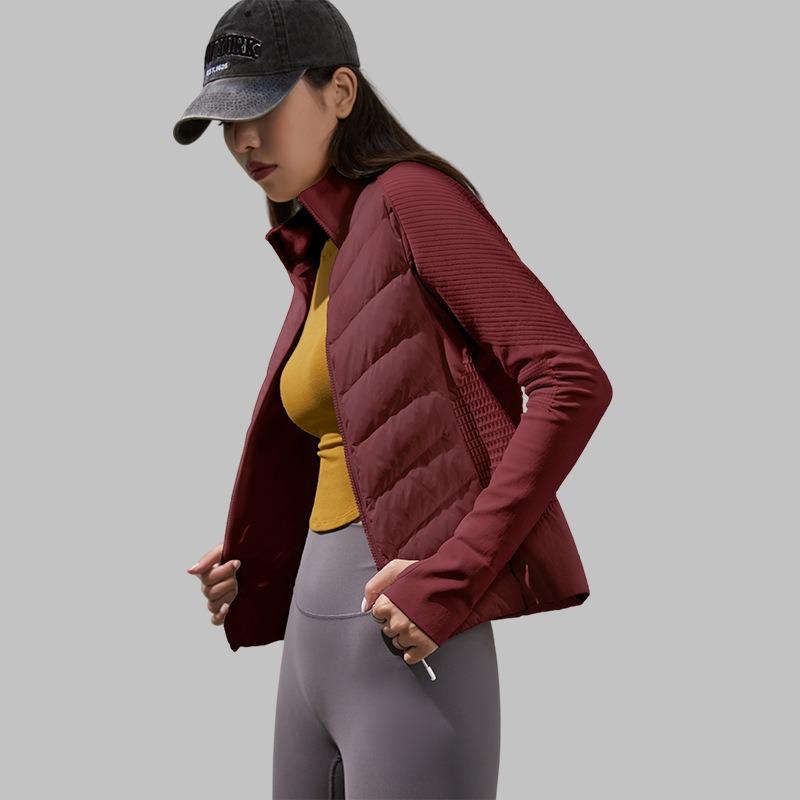 Down jacket women's short long-sleeved yoga clothes, sports training windproof and warm, light and slim cotton clothes women
