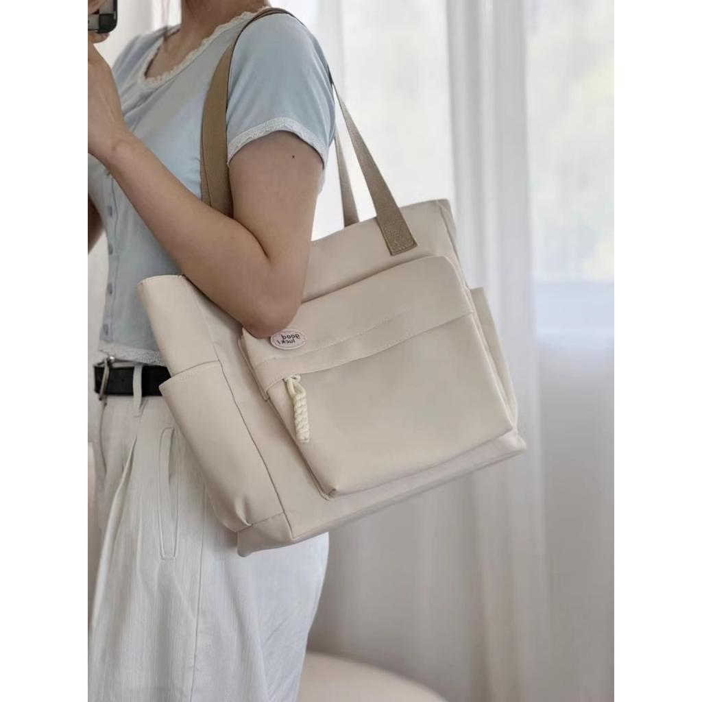 Original Design Japanese Knot Commuter Thick Nylon Tote Bag Casual Art Student Simple One Shoulder Handbag
