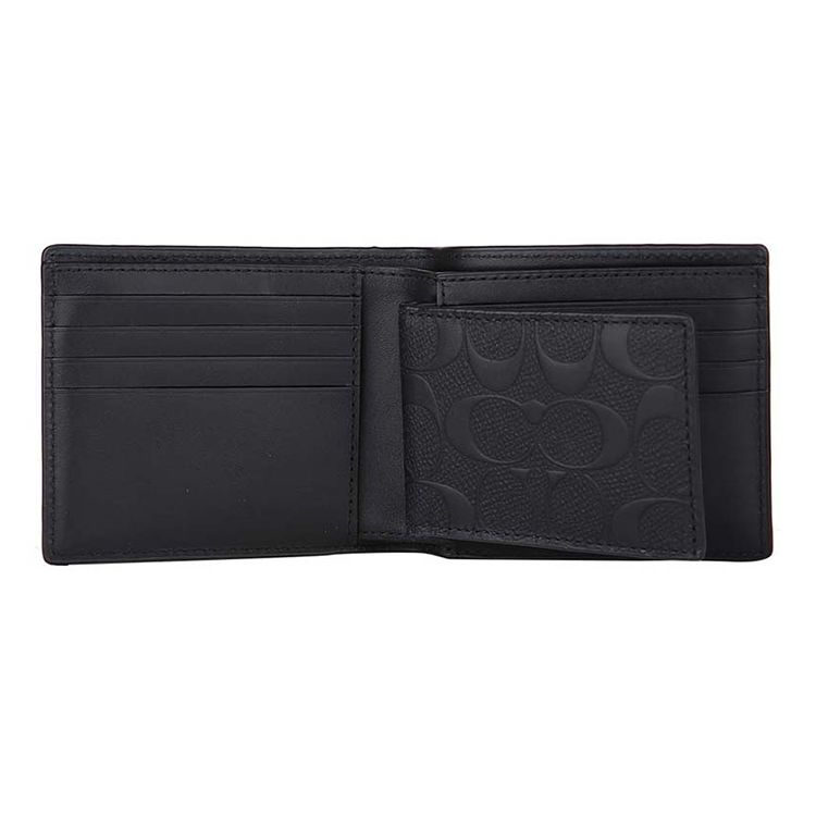 Coach 3 In 1 Wallet With Embossed Print And Detachable Card Holder Men Wallets Black 75371-BLK