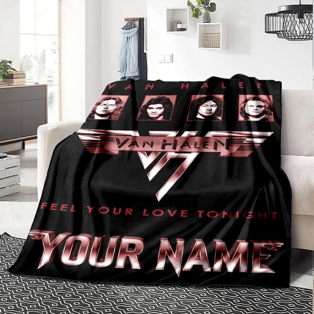 Name Custom VAN HALEN Print Flannel Blanket High Quality Warm Comfortable Cover for All Seasons Perfect for Gifts Home Decor