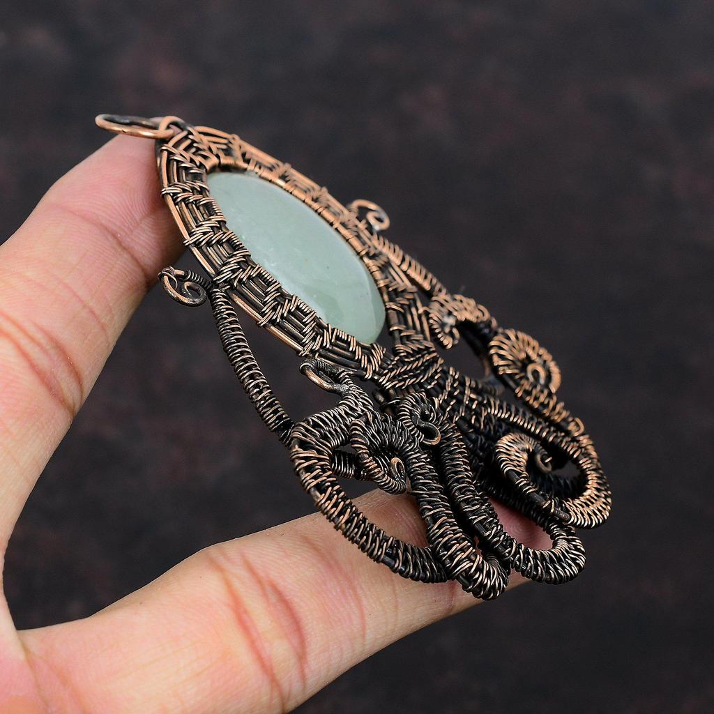 Aquamarine Pendant Copper Wire Wrapped Pendant Handmade Pendant Unique Copper Jewelry Natural Gemstone Pendant Octopus Jewelry Gift For Wife