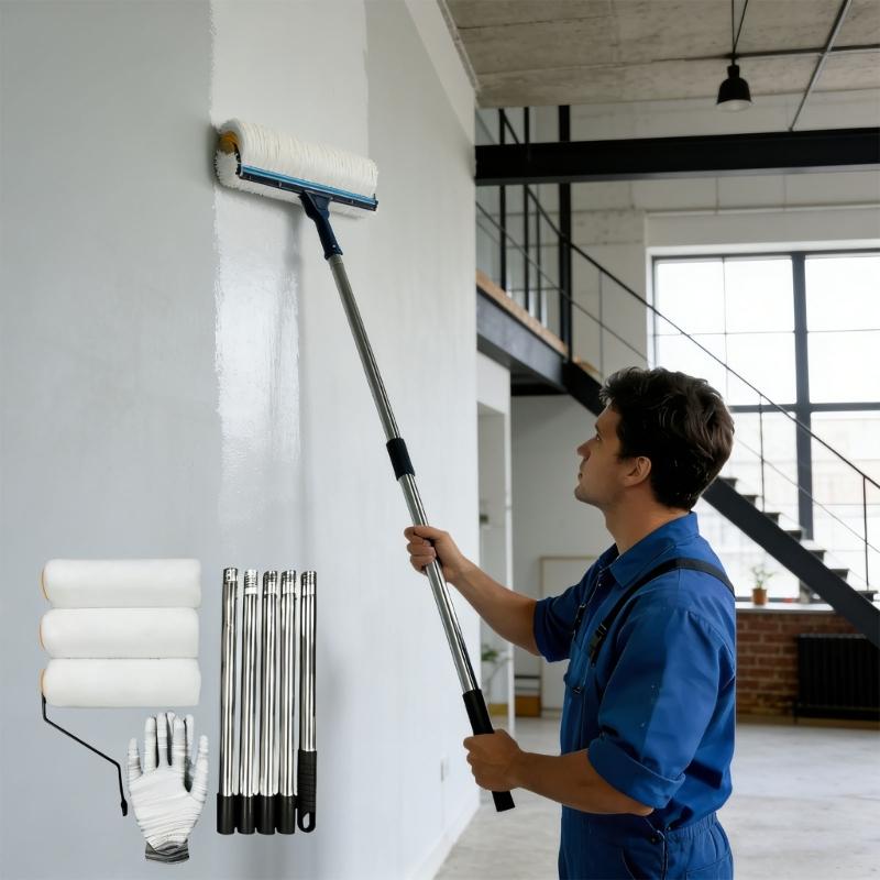 67 Inch Metal Paint Roller Extension Handle With 9 Inch Thick Fiber Sleeve For Consistent Wall Painting