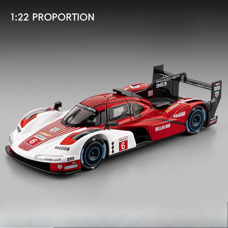 Simulation 1/22 Porsches 963 Racing Car Model Alloy Toy Vehicle Children Boy Gift with Sound Light Collection Mniature Voiture