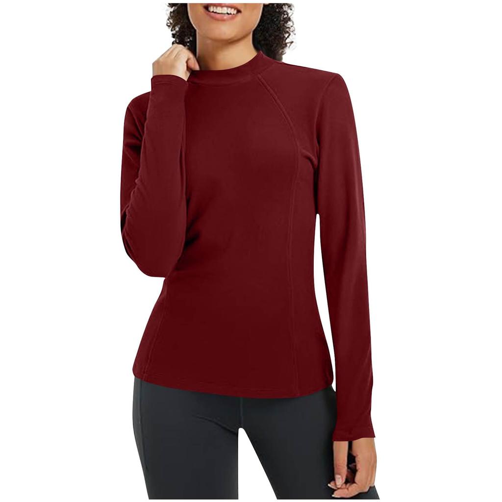 Ladies' Casual And Fashionable Solid Color Round Neck With Warm Long Sleeved T-shirt Top