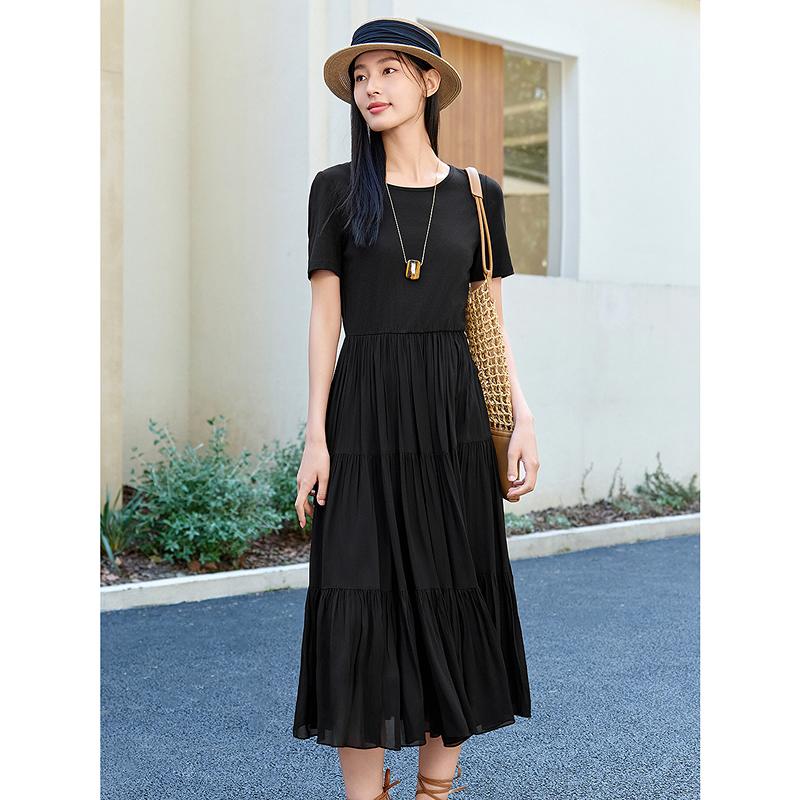 Jiuzi Anna Kou Elegant Temperament Needle Shuttle Splicing Waist Slimming Dress