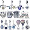 925 Silver Blue Space Earth Airplane Demon Eyes Pavé Clear Zircon Shiny Beads Fit Original  Charms Bracelet Women Jewelry