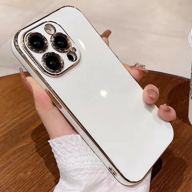 Luxury Solid Color Silicone Soft Case For iPhone 17 Air 16 15 Plus 14 12 13 Pro Max Plus Plating Glossy Shockproof Protect Cover