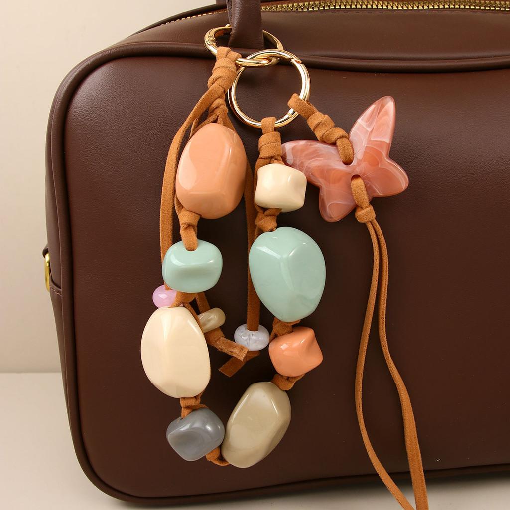 Bohemian Handcrafted Resin Butterfly Bag Charm With Dangle Pendant For Women