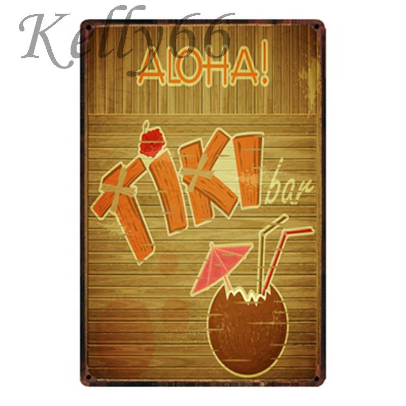 

[ Kelly66 ] ALOHA TIKI Bar Hawaiian Coconut Metal craft wall Tin Sign y-1530