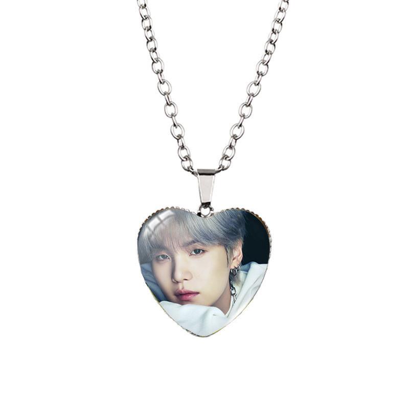 Heart Shaped Bts Jewelry Necklace Featuring Beautiful Gemstone Inlaid Design For Fans