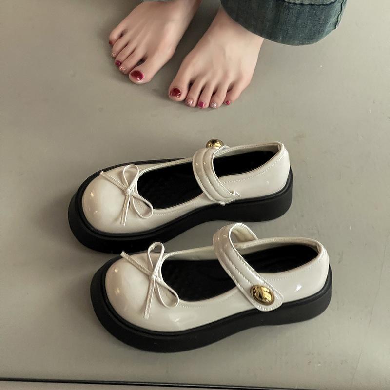 Fashion versatile platform British style small leather shoes women's 2025 new summer bow with skirt round head single shoes