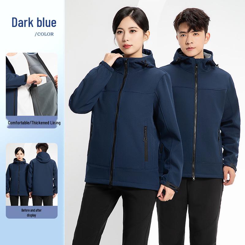 Men's Softshell Mountaineering Jacket: Thin Fleece, Windproof, Splash-proof, Warm Outdoor Sports Team Uniform