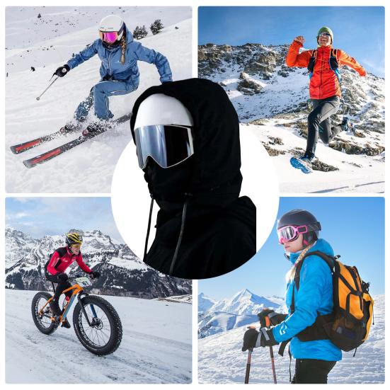 Yousheng Skiing Hat Waterproof 3-in-1 Thickened Fleece Lining Outdoor Riding Headgear Adjustable Drawstring Snowproof Thermal Hood