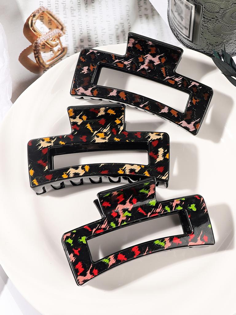 Hair Clips Set - Medium Matte Finish Clip for Thin Hair, Large Shiny Finish Clip for Women with Thick Hair - Leopard and Black