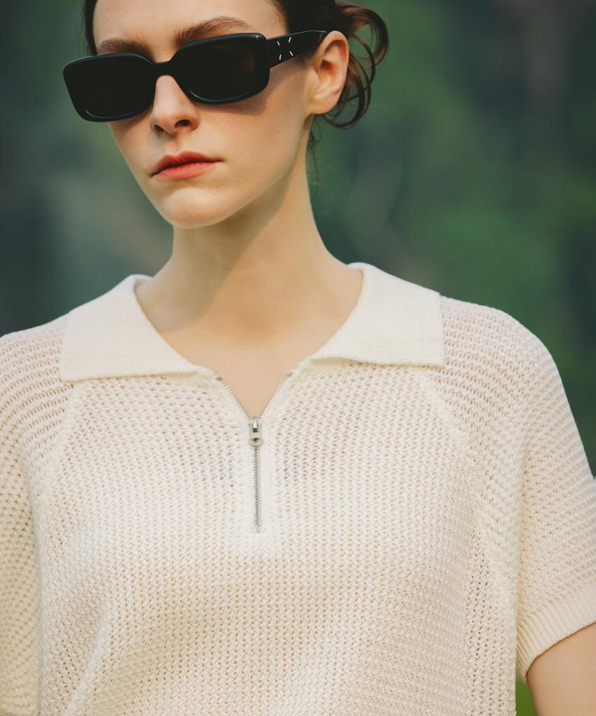 OBER GOLF Mesh Half-Zip Collar Knit (Ivory)