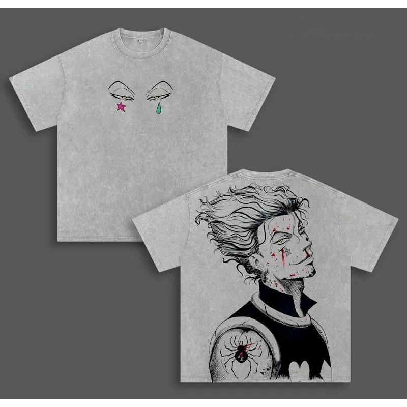 Hot Anime Hunter x Hunter Hisoka Clothing Men Women Short Sleeve Tshirts Washed Cotton Tee Retro Loose T-shirt Harajuku T Shirt