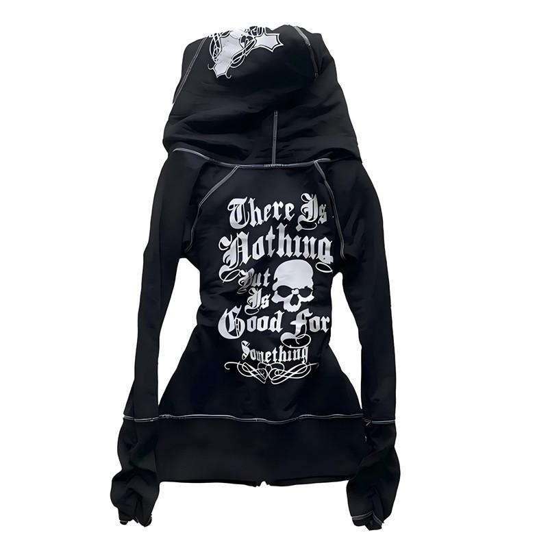 226 Y2K Womens Gothic Cross Leopard Print Hooded Zip Sweatshirt Retro Streetwear