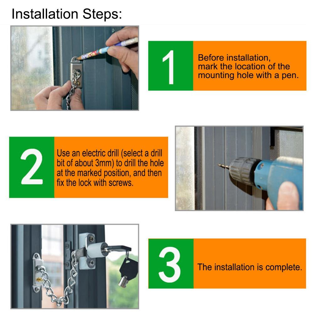 Stainless Steel Anti Theft Door Chain Lock Children Safety for Aluminum Alloy Window