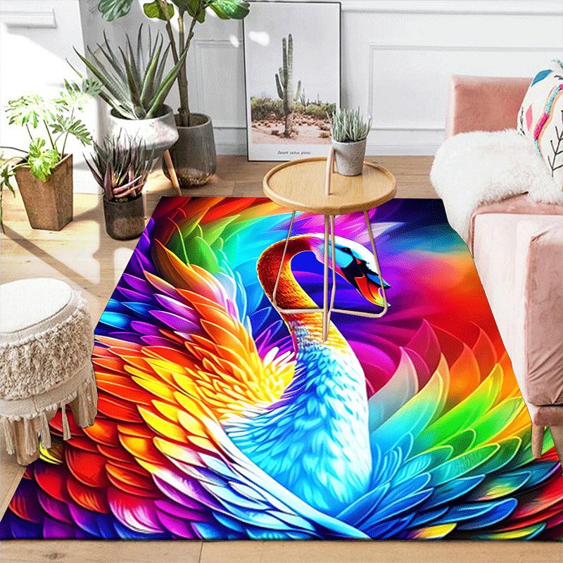 1pc Beautiful Swan Print, Design Indoor Area Rug - Soft, Anti-Slip, and Durable Gaming Room Decor for Bedroom
