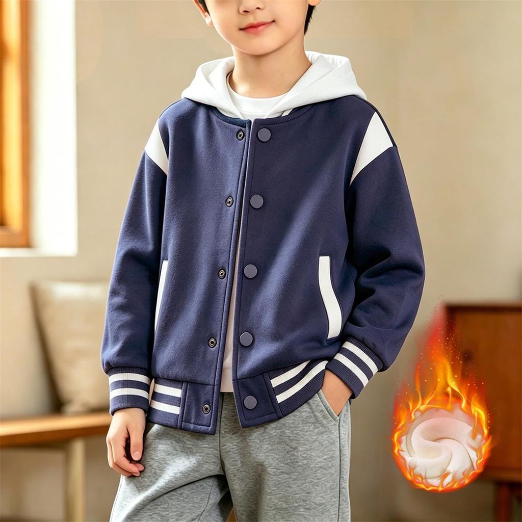 Boys and Girls -Lined Baseball Jacket Button Front Casual Outerwear