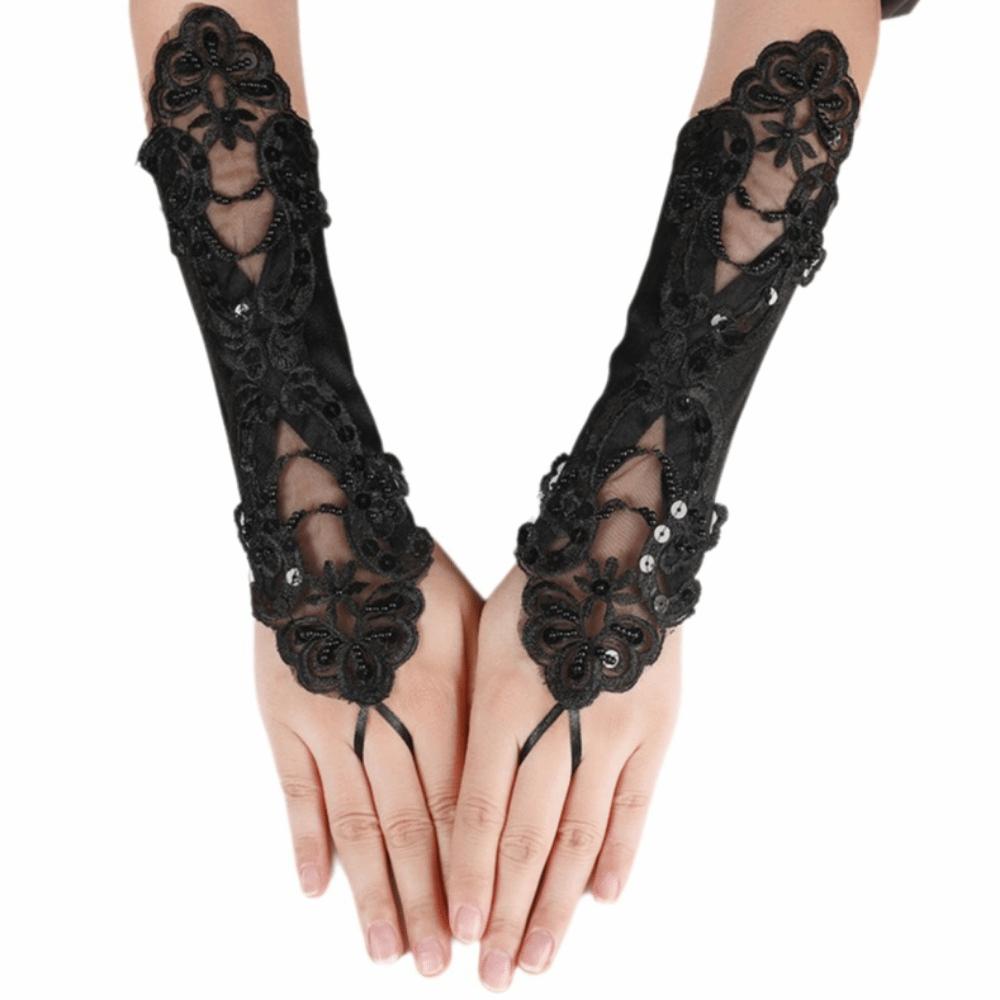 Rhinestone Decor Women’s Lace Gloves Lace Embroidery Performance Gloves Party Dress