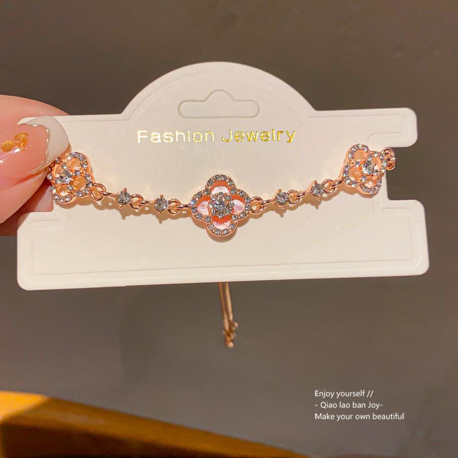 Elegant Floral Alloy Bracelet With Sparkling Zirconia For Women Summer Fashion Accessory