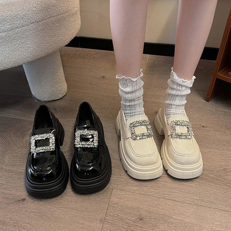 Princess Hyde~ Rhinestone Square Buckle Thick-soled Thick-heeled Lazy Loafer Single Shoes 2025 New Versatile Women's Small Leather Shoes
