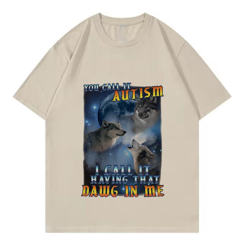 Shirt Vintage Autism Wolf Design T Shirts Unisex Women Cat Tshirt Round Neck Short Sleeve Trendy Tee Shirt Street Style Tops