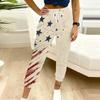 Women Plus Size American Flag Printed Jogger Pants Drawstring Waist Side Pockets Cuffed Ankle