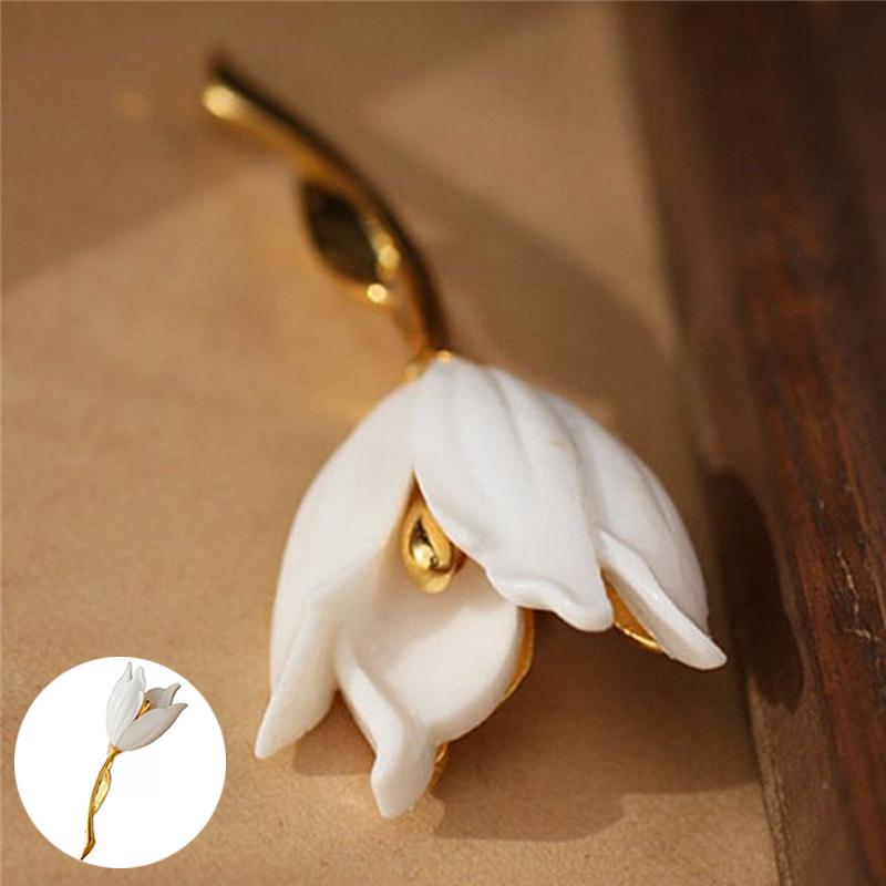 

Alloy Resin Corsage Jewelry Gold-Plated Tulip Brooch 2PC Women American Style 7.8cm * 3.2cm