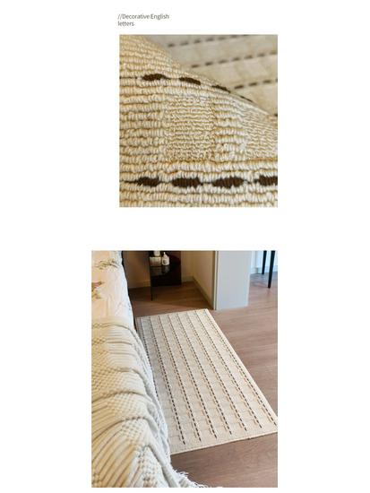 2025 New Style French Cream Carpet: Long Strip Foot Mat for Bedroom & Living Room