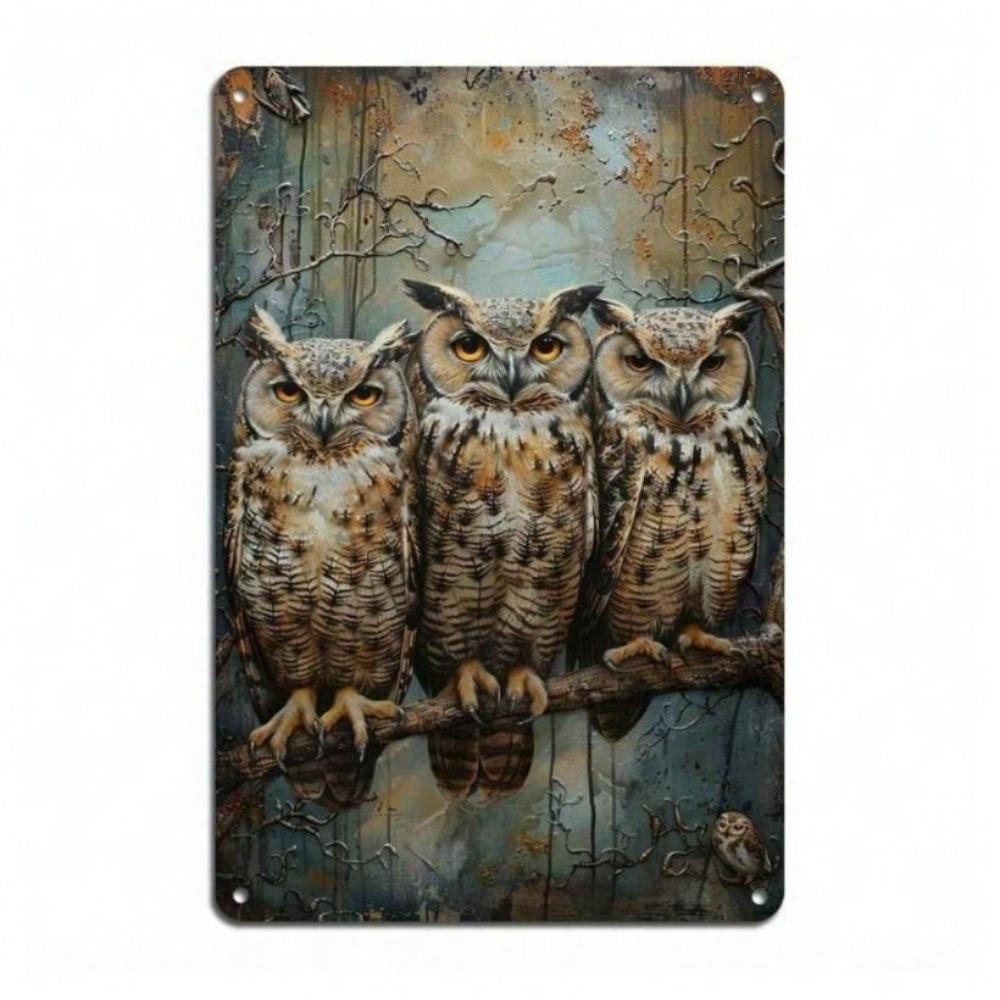 Tin Sign Wall Art Decor - Vintage Owl on Branch 20x30 cm for Bar Interior Gift